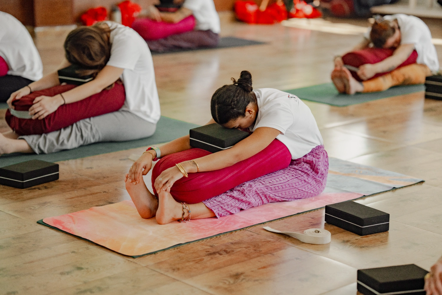students meditating